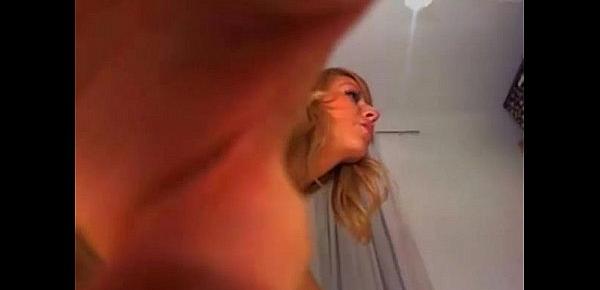  Hot blonde cam girl shows shaved pussy close up